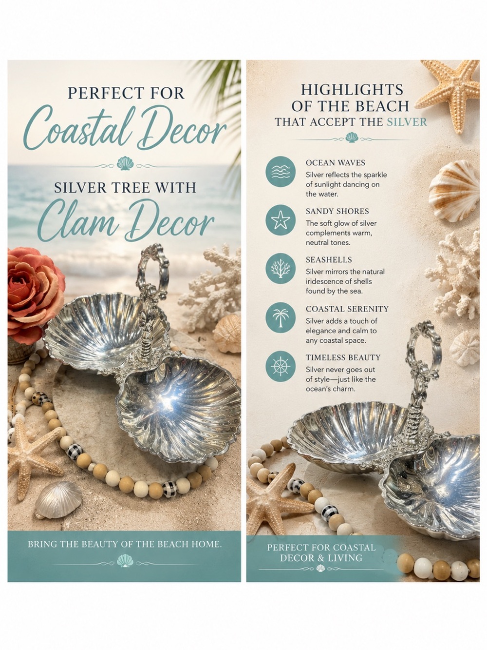 Vintage silver plated tray with clam shell 🐚 details. Coastal decor. 🦀🐚🦞🧜‍♀️